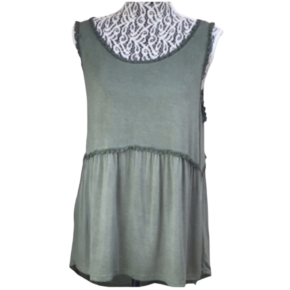 CABLE & GAUGE Lace Trim Sleeveless Tank Top